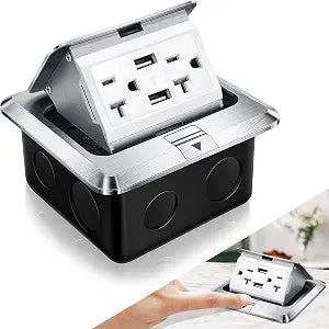 Hoolerry 1 Pack Pop up Floor Electrical Outlet Cover, 20Amp USB, Silver