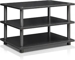 Furinno TURN-N-TUBE TV Stand, 3-Tier Corner Entertainment Center, Open Shelf Design TV Console for TV up to 25 Inch, Toolless Assembly, for Living Room, Bedroom, Blackwood