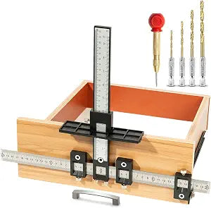 Cabinet Hardware Jig, Aluminum Alloy Cabinet Handle Jig Tool for Fast and Accurate Installation of Door Handles and Drawer Front Knobs, Pulls(with Automatic Center Punch and 4 Drill Bits)