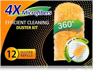 Heavy Duty Multi Surface 360Heavy Duty 12 Duster Refills & 1 Handle, Compatible with Swiffer DustersDisposable Dusters for Cleaning