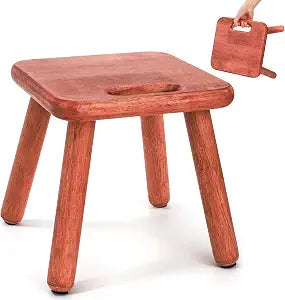9" Small Wooden Step Stool with Handle, Portable Walnut Footstool