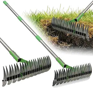 Thatch Rake for Lawn -13" Heavy Duty Dethatching Rake,Sharp Carbon Steel Tines, 2-in-1 Manual Dethatcher & Scarifier Rake for Dead Grass,Moss Removal,Turf Dethatching,50'' Adjustable Handle