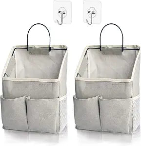 2 Pack Wall Hanging Storage Bag,Wall Hanging Organizer with Pockets, Hanging storage basket for Dormitory Bathroom Bedroom (Grey-upgraded)