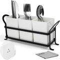 Czlizdyt Cutlery Holder with Drain Holes, Silverware Caddy for Party Countertop, 3pcs Bins Set Utensil Holders for Spoon and Fork, White