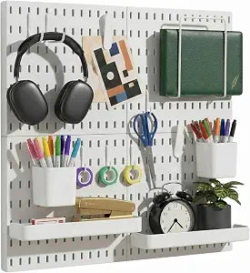 Keepo Peg Board Wall Organizer  Plastic Pegboard Panels, Modular Peg Board Storage System For Home Office, Craft Room, Gaming Setup (White, 2222)