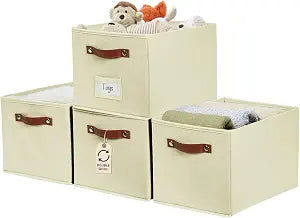 DECOMOMO Fabric Storage Bins, Storage Baskets for Shelves, Beige, 4 Pack