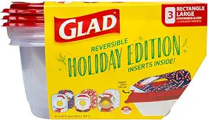 Glad GladWare Holiday Food Storage Containers, Large Rectangle, 48 Oz, 3 Ct
