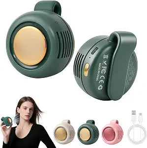 Timeno Portable Clip-On Bladeless Fan, Mini USB Rechargeable 360 Rotatable Fan, 3-Speed Silent Personal Cooling Fan for Outdoor Travel Office (Green)