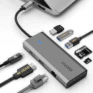 iDsonix Laptop Docking Station, 8 in 1 USB C Hub with 4K@60Hz HDMI, 100W PD, 3 X USB 3.0, Gigabit Ethernet, SD/TF, USB C Dock for MacBook Pro/Air/Dell/Hp/Lenovo