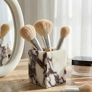Denique Genuine Calacatta Viola Toothbrush Holders for Bathroom, Natural Marble Makeup Brush Holder, Countertop Organizer for Vanity, Dresser