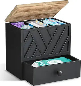 Tampon Holder for Bathroom Decor, Feminine Product Organizer with Lid and Drawer, Shark Week Tampon Storage, Wood Pad and Tampon Organizer for Toilet Organizer, Bathroom Accessories Box for Girl Stuff