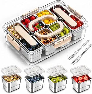 Stainless Steel Snackle Box, 8 Removable Snack Containers with Lids