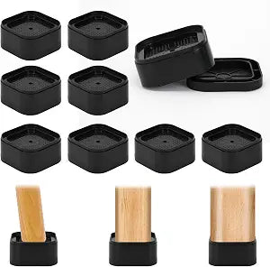 8 Pack Furniture Risers, Adjustable Heavy Duty Bed Risers Lift to 1.5", Square Stackable Desk Table Risers Blocks for Couch Sofa Chair Refrigerator Washing Machine (Black, 1 Layer)