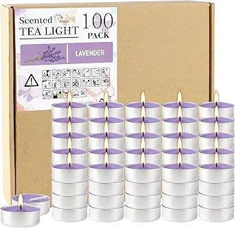 Purple Lavender Scented Tealight Candles - Giant 100 Pack Candles -Smokeless, 4 Hour Burn - Gift Set for Valentine's Day, Christmas, Weddings Centerpiece & Home Decor