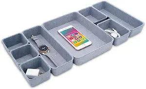 Welaxy Minimalist 8pc Felt Desk Drawer Organizer Glacier Gray Bins