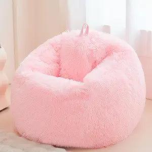 Fluffy soft pink bean bag chair cover, for Living Room (No Filler), plush faux fur Stuffed Animal Storage Big Gaming Bean Bag Chair Cover ,Fuzzy Fuzzy Decor Home for girls, kids, teens, and adults