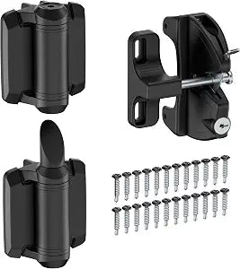 Self Closing Gate Hinges and Key Lockable 2 Sided Gate Latch Gate Hardware Kit,Two Sided Self Locking Gate Latch and No Rust Pool Gate Hinges for Outdoor Metal/Vinyl Fence,Locking Gate Door Lock Latch