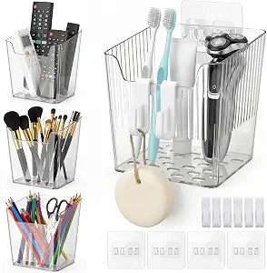 Wall Mount Organizer, 6 Hooks and 4 Pack Cabinet Door Storage Bins, Space-Saving Adhesive Bathroom Wall Organizer, Wall Storage for Office, Cabinet, Pantry, Kitchen, Makeup