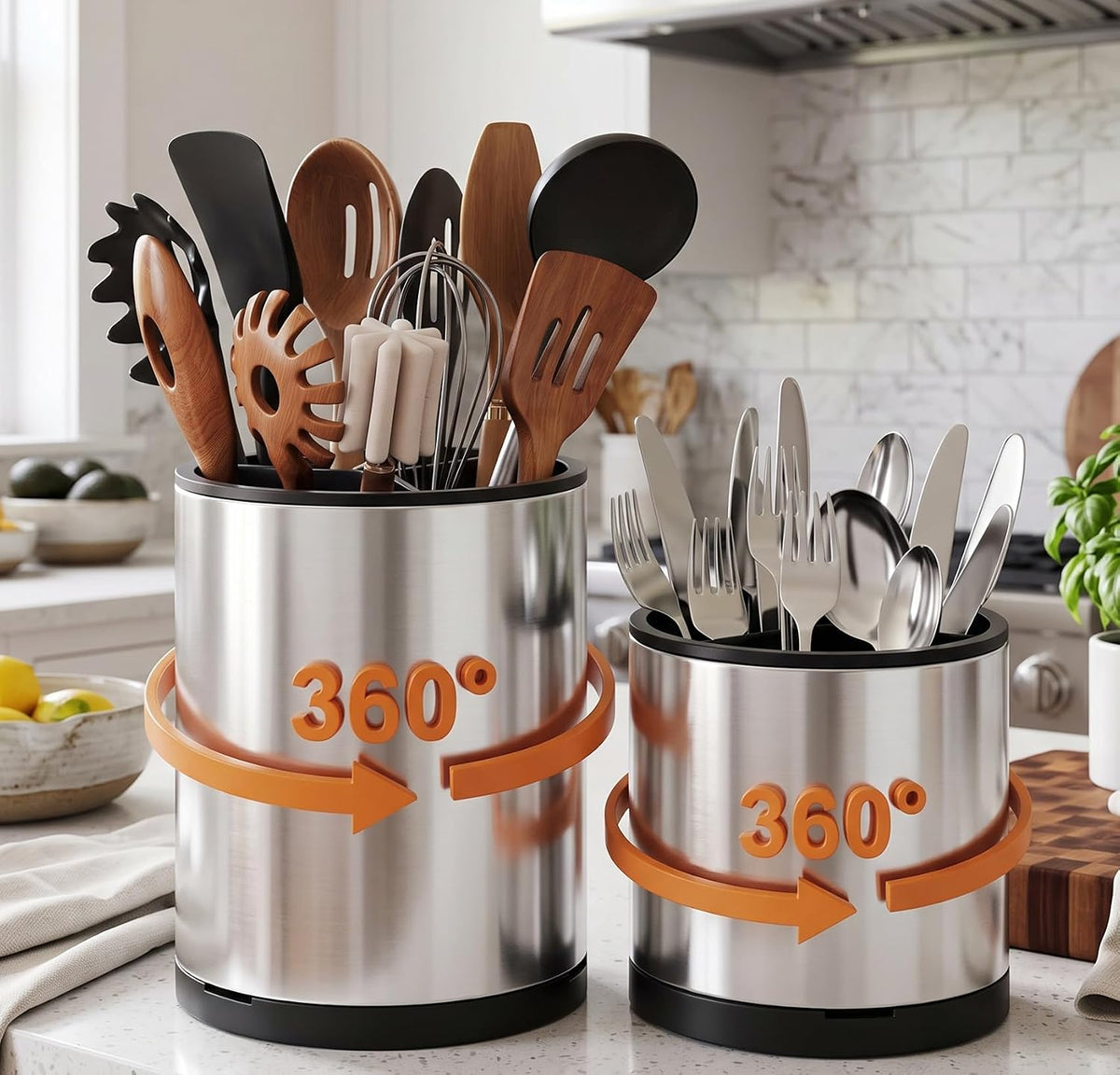 Extra Large Utensil Holder for Kitchen Counter,360Rotating Stainless Steel
