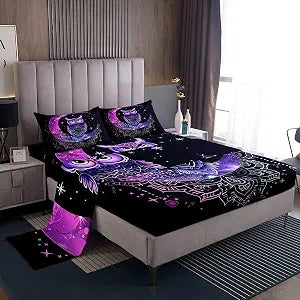 Castle Fairy Purple Owl Bed Sheet Queen Size Boho Dreamcatcher Sheets Sets Adults Bedroom Decor Stars Moon Microfiber Bedding Set with Flat,Fitted Sheet,2 Pillow Cases