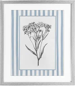 Vintage Herbs Blue Striped Border, 13 x 16 Inch Framed Print Under Glass