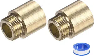 M METERXITY Shower Head Extension Arm, Brass G1/2 Male to Female Extension Pipe Fitting Adapter with PTFE Thread Seal Tape for Shower/Faucet, Pipe Plumbing Coupler 1.18"/30mm 2-Pack