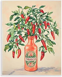 Chili Peppers Hot Sauce Vase, 11 x 14 Inch Mounted Print on Wall Plaque