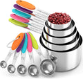 TILUCK Nesting Measuring Cups and Spoons Set, Stainless Steel with Soft Silicone Handle - Heavy Duty & Dishwasher Safe for Measuring Dry/Liquid Ingredients, Ideal for Cooking & Baking (10)