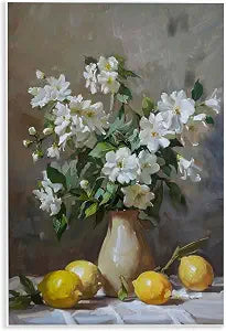 Floral Lemons Still Life, 13 x 19 Inch Mounted Print on Wall Plaque