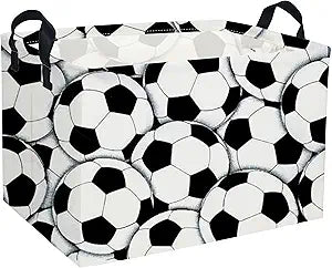Rectangular Soccer Basket,Kids Baskets.Waterproof PE Coating Cute Bin with Handles.Boys Bins,Toys Box,Books Baskets,Gifts Bin. (Soccer basket)