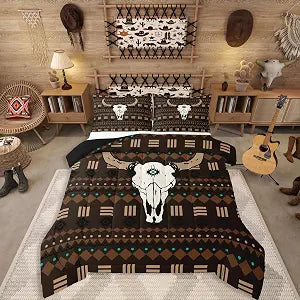 Erosebridal Boho Aztec Twin Size Comforter Set, Bull Skull Bedding Set