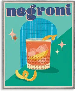 Classic Retro Negroni Cocktail, 11 x 14 Inch Framed Gicle Print