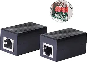 CERRXIAN Ethernet Surge Protector RJ45 Coupler Female to Female Network Surge Protector Outdoor Arrester Protection Device Extension Adapter(2-Pack)