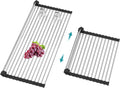 Extra Large Expandable Roll Up Dish Drying Rack,Over The Sink Drying Rack Sink Cover Kitchen Sink Accessories Kitchen Rolling up Stainless Steel Drainer, Foldable,Rollableï¼ˆBlackï¼Œ22.8''-12.4''ï¼‰