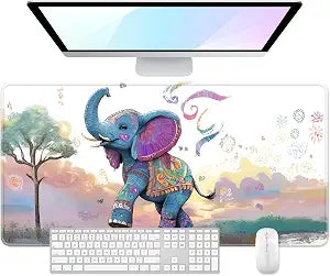Desk Pad, Large Gaming Mouse Pad, 32" x 16", Colorful Elephant