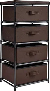 Juvale 4-Tier Fabric Drawer Organizer, Narrow Storage Tower with Metal Frame, 4 Removable Drawers for Home, Office, Dorm, Entryway and Living Spaces, Dark Brown, 16.5 x 13 x 33 Inches
