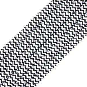 32.8ft Fabric Cloth Covered Round Wire,PRUNLLA Vintage 18/2 Industrial Electrical Lamp Cord, 18-Gauge Antique Style for Retro Lamp, DIY Projects (Black&White ZigZag)