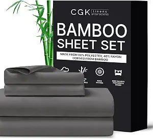 King Size Bed Sheet Set - 60% Polyester, 40% Rayon Derived from Bamboo