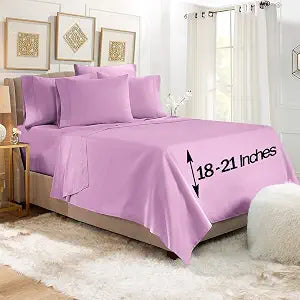 Empyrean Extra Deep Pocket Fitted Sheet - 6 Piece Sheet Set ��� Soft 110 GSM Deep Pocket - Deep Fitted Sheets Set - 56 x 75 inches - Full Size Sheets - Lavender Dream