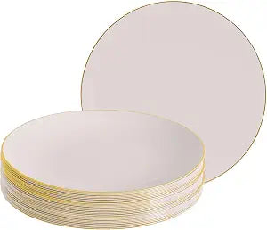 LUXE PARTY NYC Plastic 30 Pack Dinnerware Plates | Disposable|10.25"| Dinner Plate|Partyware| Party Supplies | Holidays | Linen and Gold