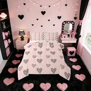 Erosebridal Hand Drawn Heart Comforter Set Queen for Girls