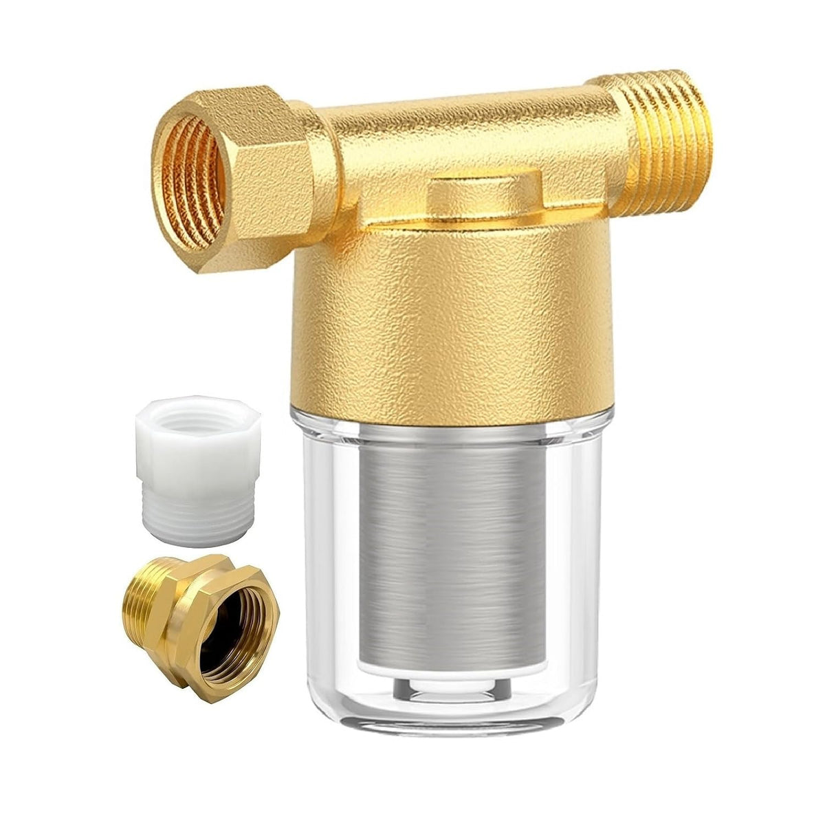XZ03 Reusable Brass Sediment Filter, 40 Micron Washer Water Filter System, for Washing Machine, Heater, Garden, Protecting Appliances, Reduces Clothes Yellowing, Anti Scale Shower Filter