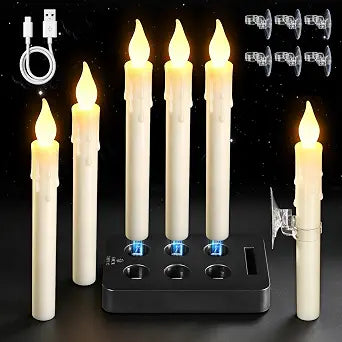 yunsheng Rechargeable Window Candles with Sensor Dusk to Dawn, 6Pcs Ivory
