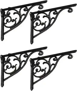 Shelf Brackets 4 Inch 4 Pack Heavy Duty Iron Gray Wall Bracket Victorian Kitchen Decorative Rack Shelves, Shelf Bracket Available in 8 finishes. (4, Iron Gray)