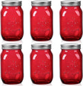 Amzcku 32oz Red Mason Jars with Lids, 6 Pack Wide Mouth Quart Canning Jar, Safe For Storage, Canning, Pickling, Preserving, Fermenting, DIY Crafts & Decor