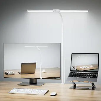 Voncerus LED Desk Lamp for Home Office, Double Head Desk Light with Clamp