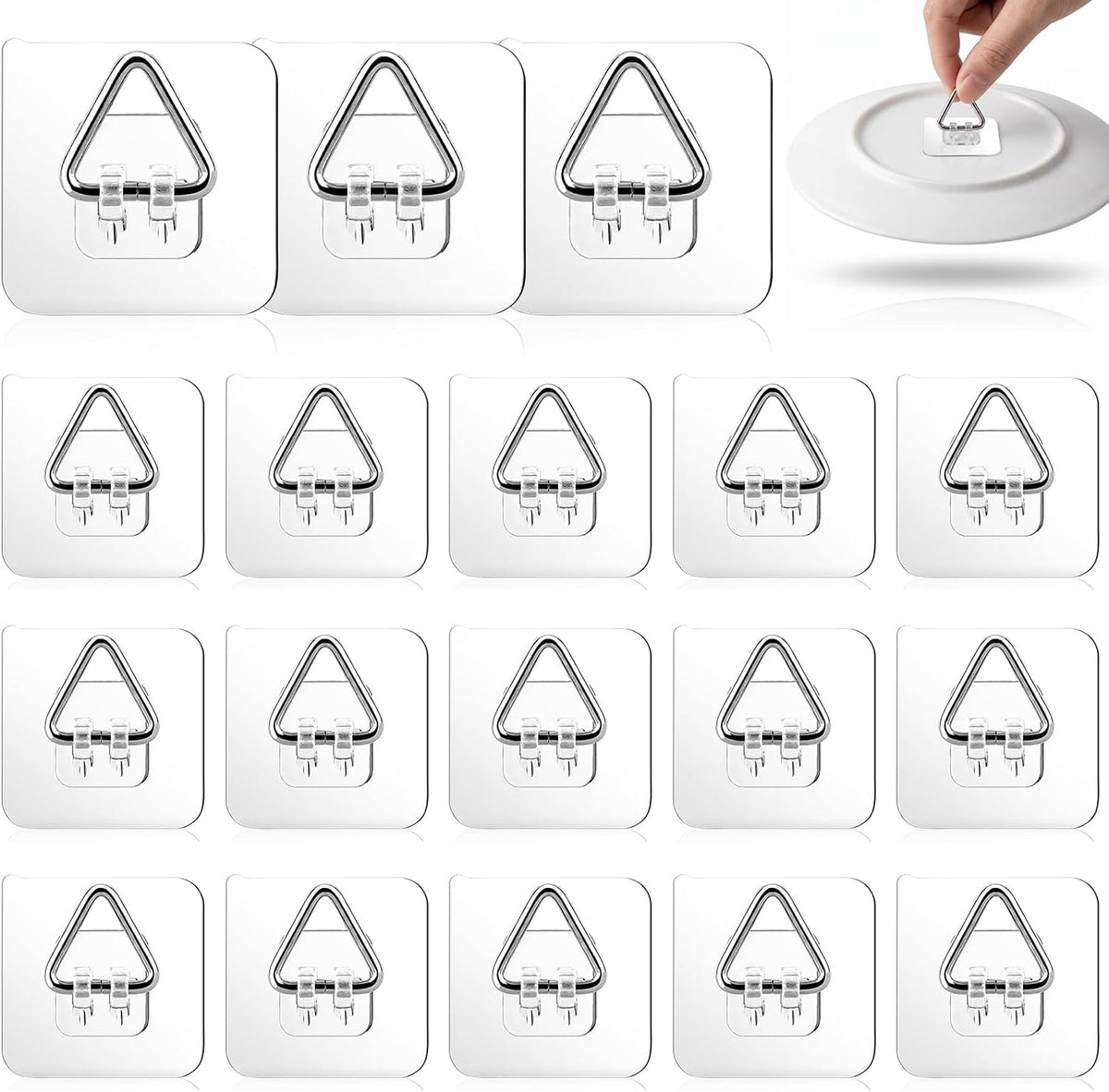 18 Pack Invisible Adhesive Plate Hangers,Vertical Wall Hooks for Hanging Decorative Plates,Photo Frames,Paintings,Artwork - Small Artwork