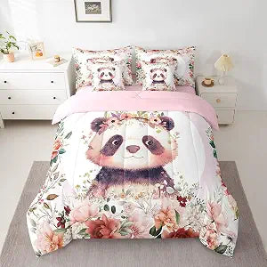 Feelyou Cute Panda Comforter Set Full Size 7 Pcs Bedding Set Boys Girls