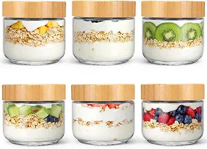 6pcs Glass Overnight Oats Containers with Lids, 10oz Storage Containers