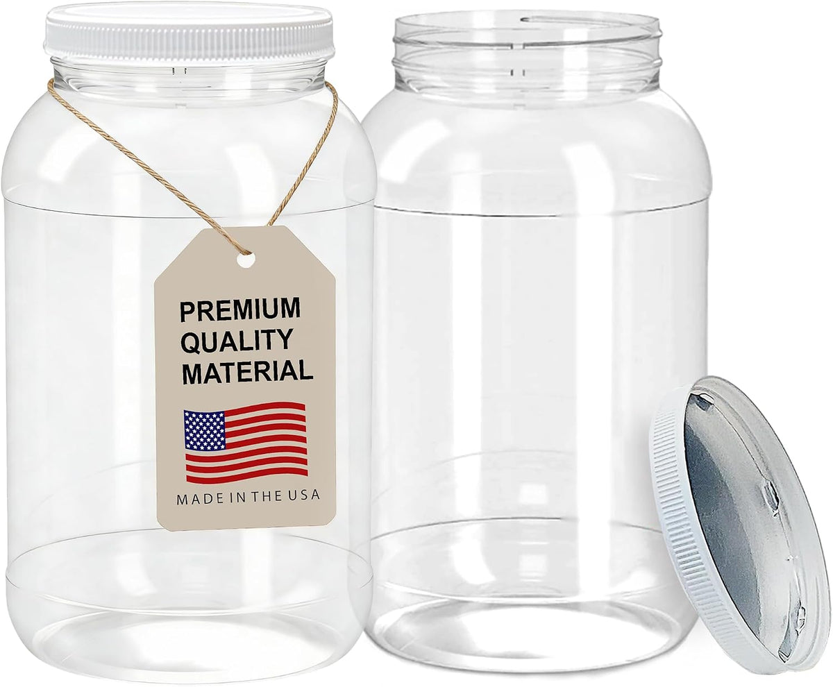 ljdeals 1 Gallon Clear Plastic Jars with Lids, Wide Mouth Storage Containers, Pack of 2, BPA Free, Food Safe, made in USA